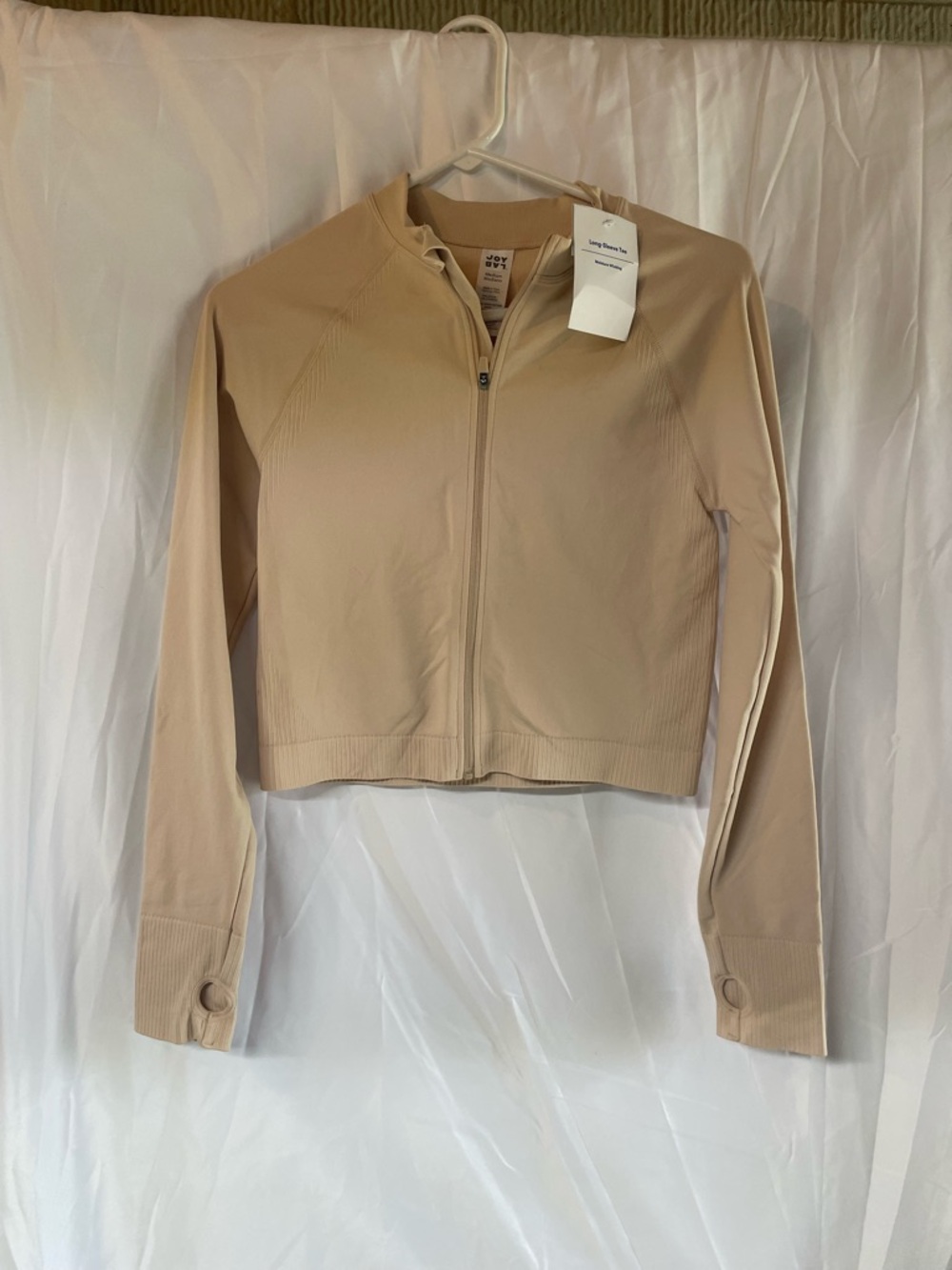 JoyLab Neutral Beige Cropped Zip Bomber Jacket